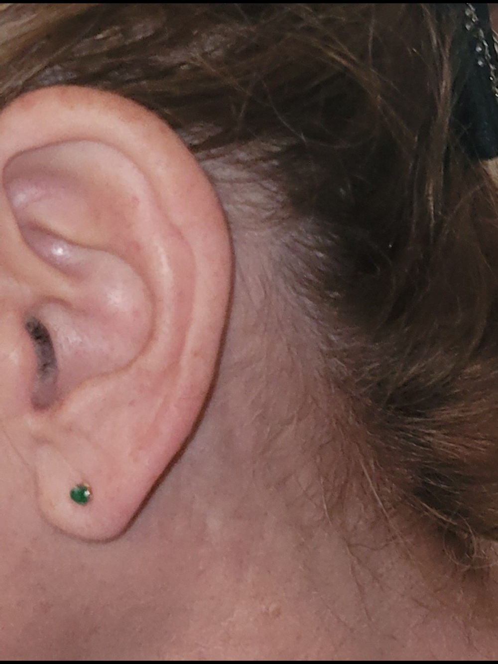 Mini Round Emerald Stud Earrings In 10k Gold.               May Birthstone - Picture 3 of 3